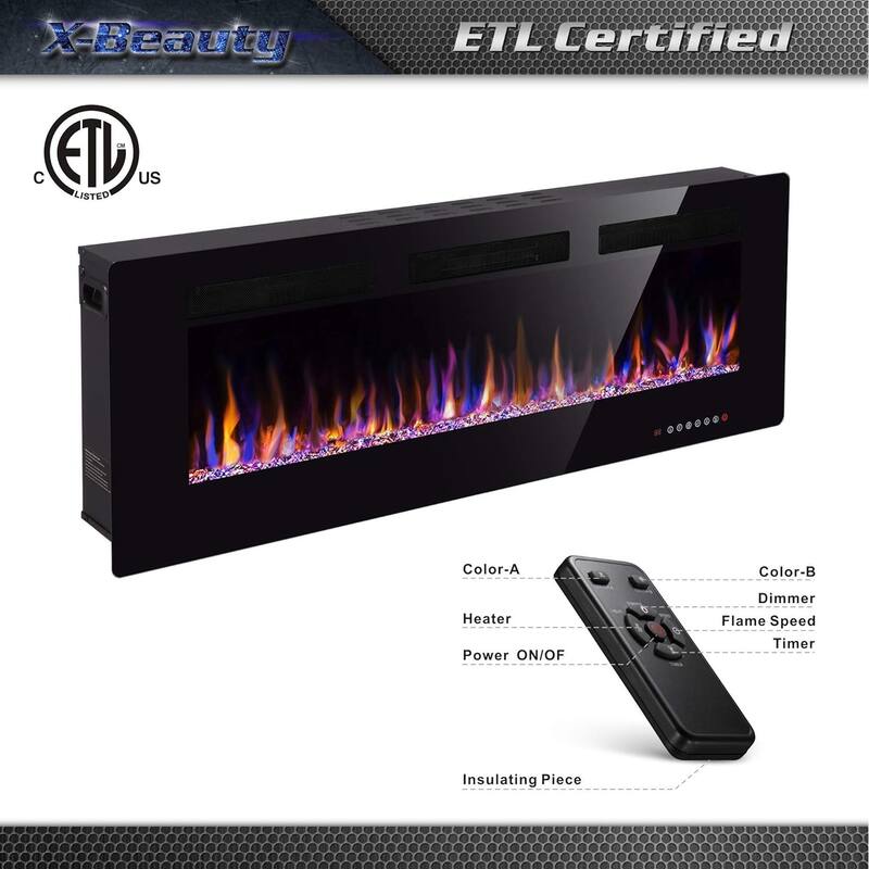 30-68" Featured Built-In Wall Fireplace with Timer / Touch Screen / Multi-Color Flame / Remote Control（750-1500W）