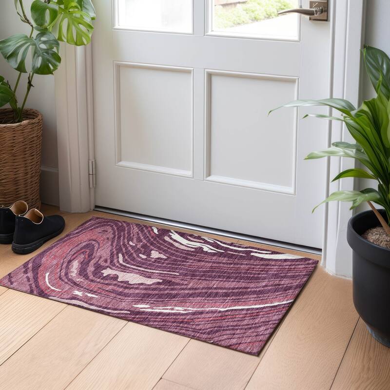 Machine Washable Indoor/ Outdoor Abstract Brushstrokes Chantille Rug - Garnet - 1'8" x 2'6"