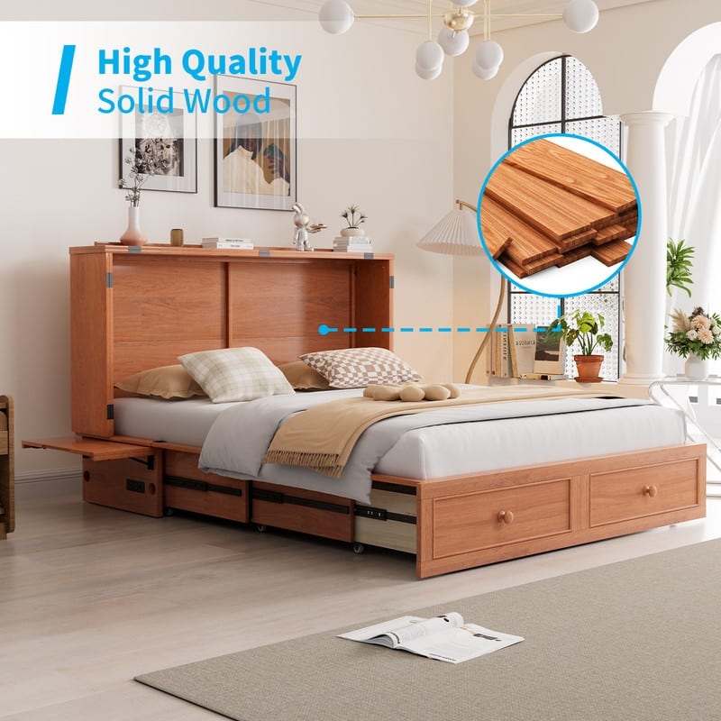 Mixoy Modern Queen Murphy Bed Chest with Foldable Mattress and USB ports