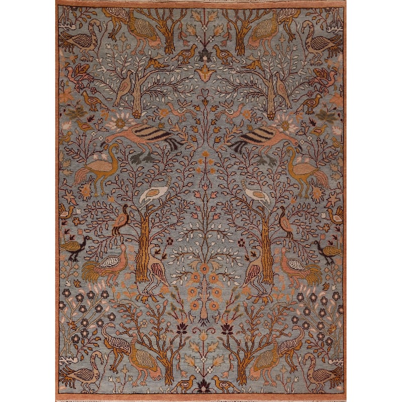 Animals Design Gray Ziegler Oriental Area Rug Handmade Wool Carpet - 7'9"x 9'9"