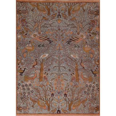 Animals Design Gray Ziegler Oriental Area Rug Handmade Wool Carpet - 7'9"x 9'9"