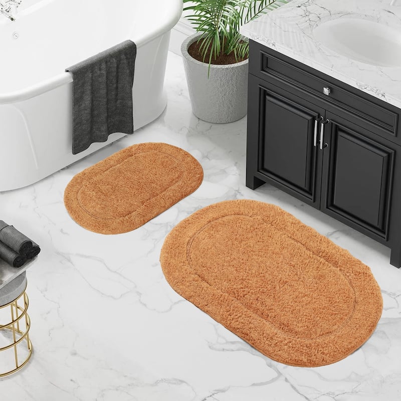 Superior Cotton Non-slip Oval Bath Rug - (Set of 2) - Rust