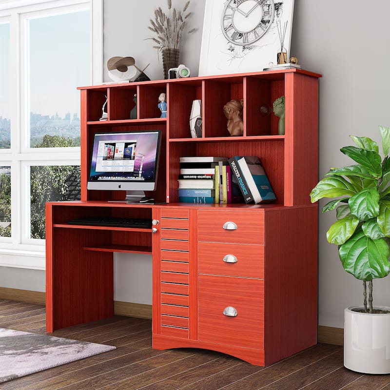 Home Office Computer Desk with Hutch, Antiqued finish