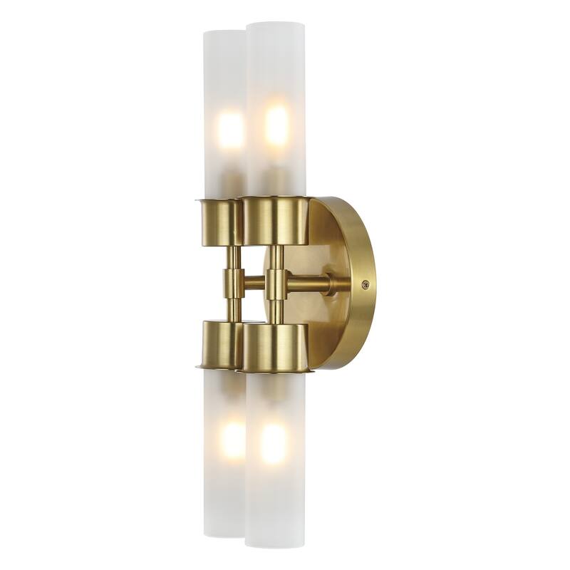 SAFAVIEH Lighting Amala Modern 4-Light 4-inch Wall Sconce (LED Bulbs Included) - 4.3 In. W x 6 In. D x 17 In. H - 4Wx6Dx17H - Brass Gold/Clear