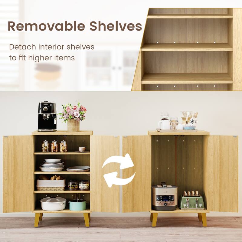 Natural Wood Buffet Sideboard Storage Cabinet with Double Doors Modern Accent Console Table for Living Room or Dining Room