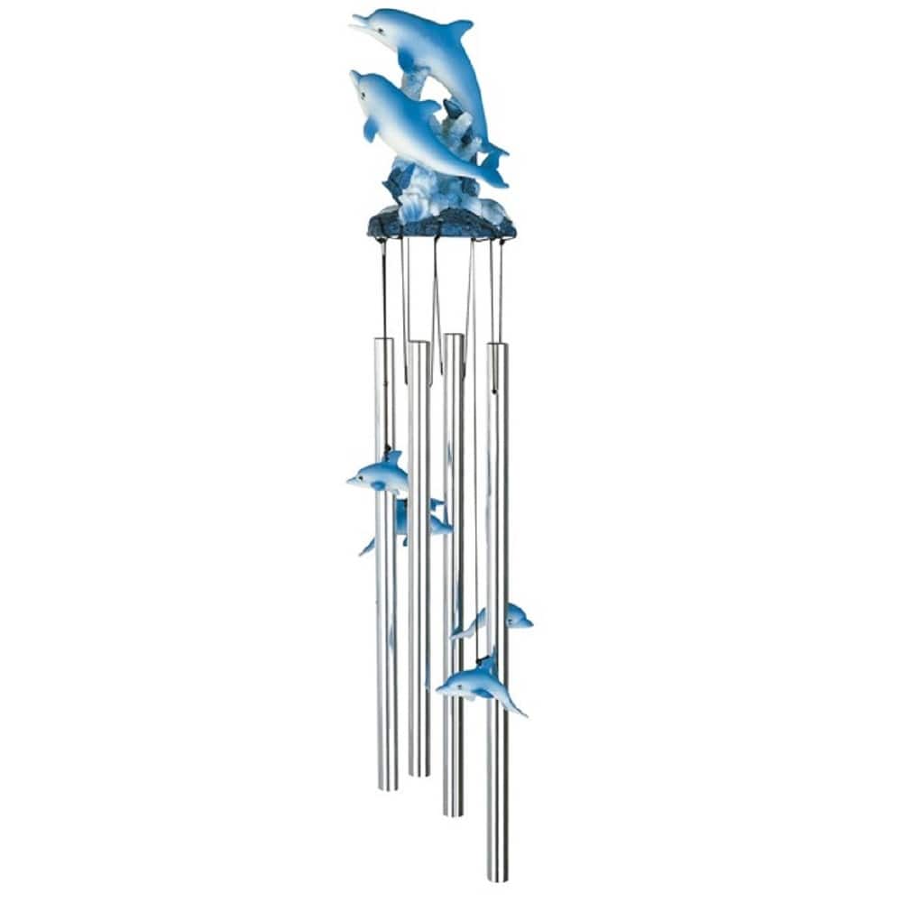 Q-Max 23" Long Dolphin Swimming on Wave Round Top Wind Chime Marine Life Garden Patio Decoration