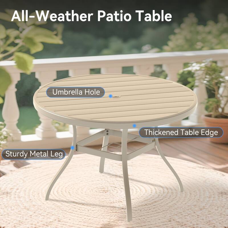Outdoor Round Patio Dining Table for 6-7, All Weather Metal Dining Table with Umbrella Hole