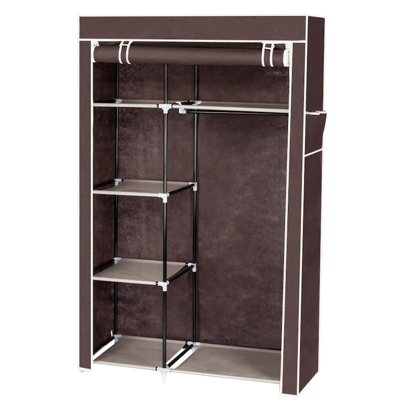 64-inch Portable Closet Storage Organizer Wardrobe Clothes Rack - Brown
