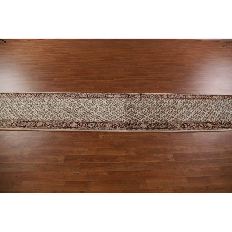 Hand Knotted Oriental 100% Wool Carpet Traditional Floral Beige & Ivories Tabriz Runner Rug - 20' 2'' X 2' 5''
