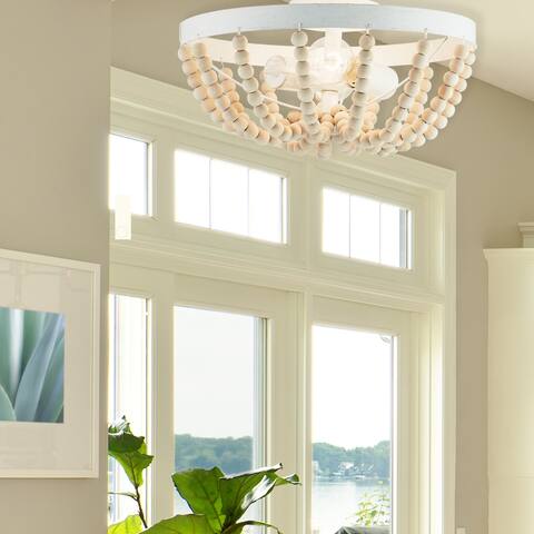 River of Goods Delilah White/Brown Metal and Wood 15-inch Semi-Flush Mount Ceiling Light - 15" x 15" x 7.5"