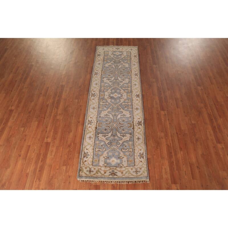 Gray Oushak Indian Runner Rug Hand-Knotted Wool Carpet - 2'8" x 8'1"