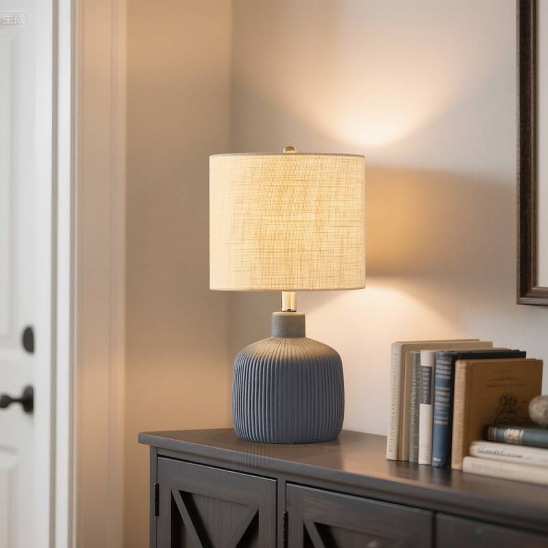 KAWOTI Fluted Ceramic Table Lamp (H18.25" x W10" x D10")