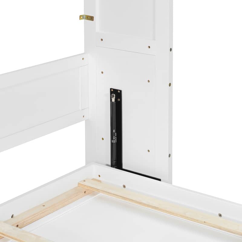 Foldable Wall Cabinet Bed Queen Size Hydraulic Lift Murphy Bed with Integrated Vanity Desk, Center Mirror and Side Drawers