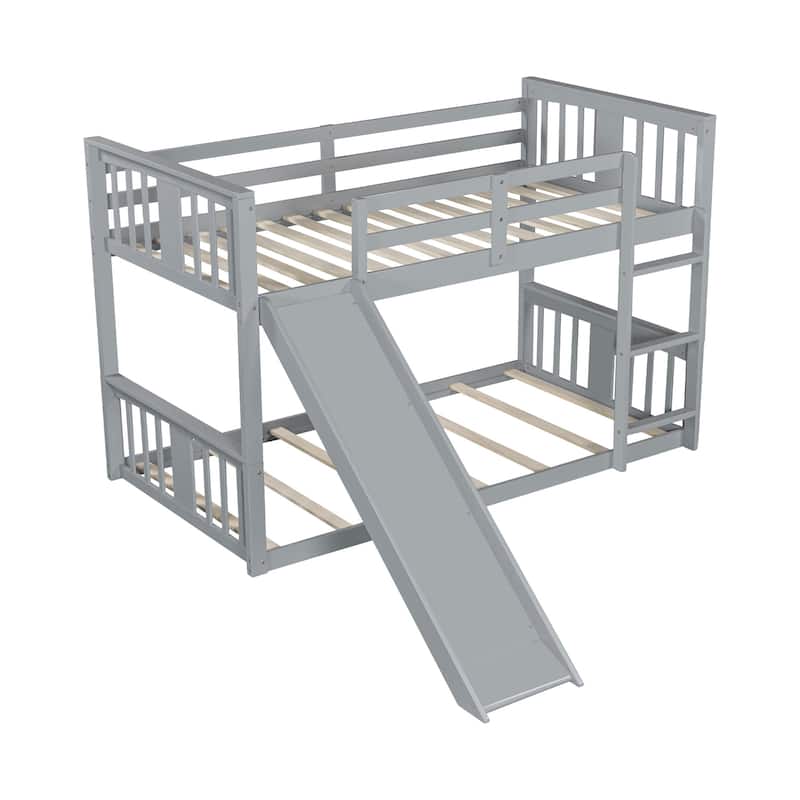 Twin Over Twin Bunk Bed with Slide and Ladder, Gray