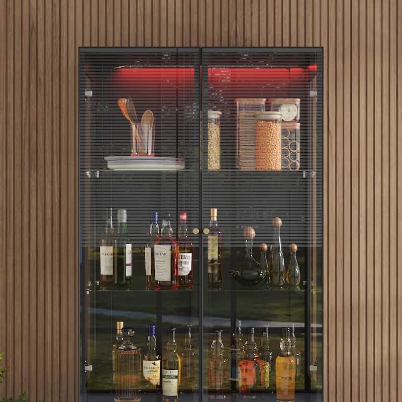 LED Glass Display Cabinet with Aluminum Alloy Frame Glass Door Showcase Wine Storage Cabinet