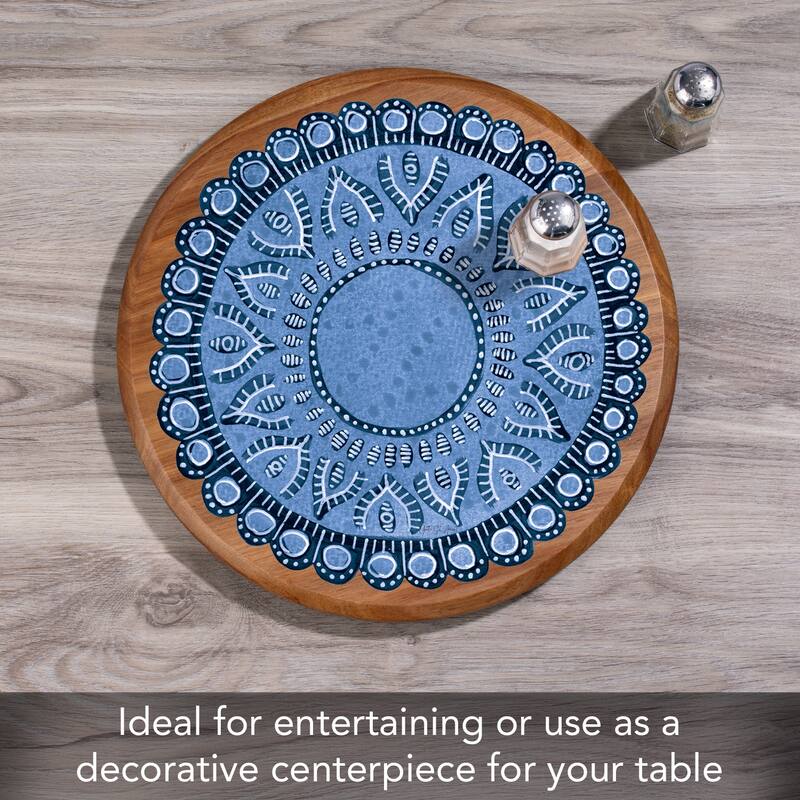 Mandala Round Acacia Wood Lazy Susan Turntable 14" Diameter for Serving Kitchen Organization Condiment Caddy