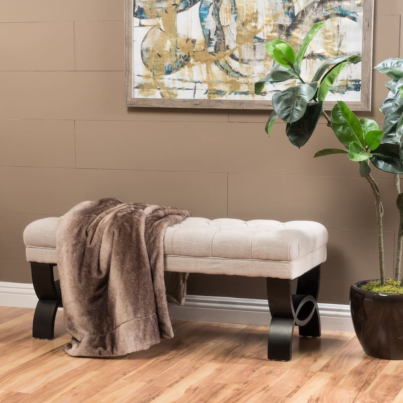 Modern End of Bed Tufted Bench with Solid Wood Legs - Light beige
