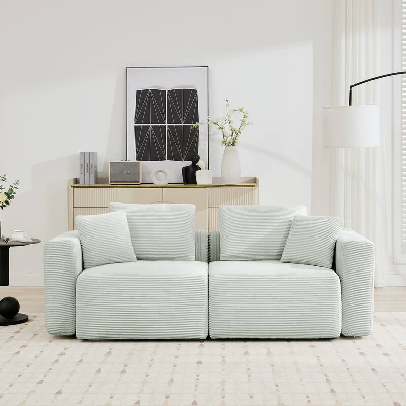 Corduroy Sectional Modular Sofa with Square Arms & Ottoman Extension for Flexible Arrangements