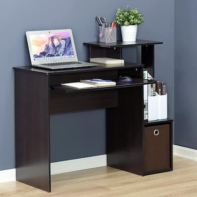Writing Desk - Compact Computer Desk with Keyboard Drawer & CPU Storage - Modern Home Office Desk