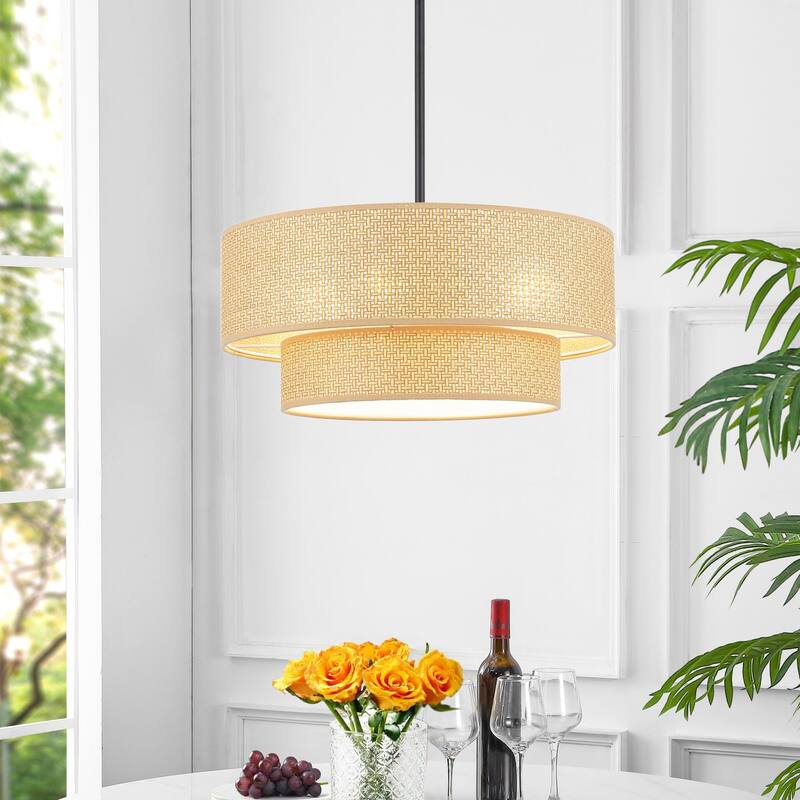 Rattan Chandelier Modern Natural Woven 18" 4-Light Black