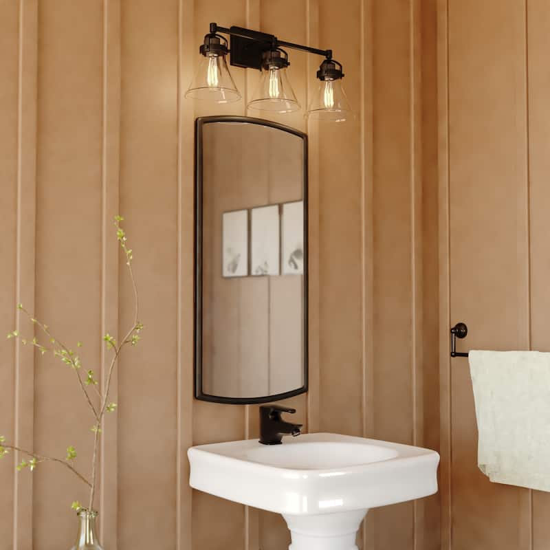 Mason Farmhouse Black Bathroom Vanity Light Fixture Clear Glass