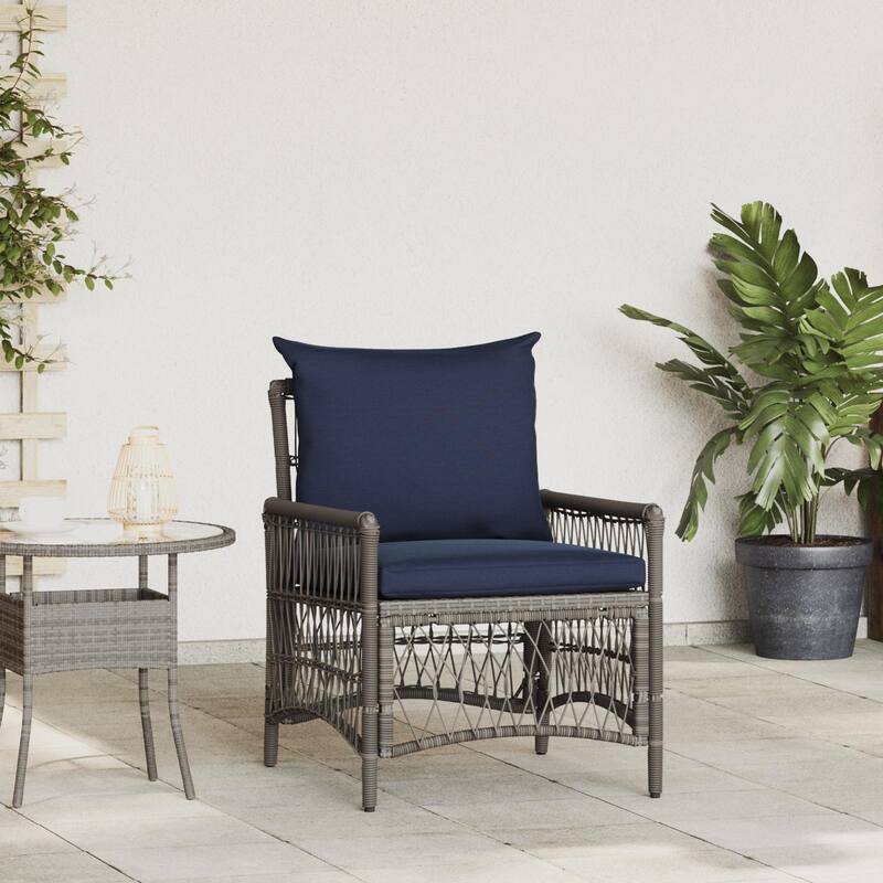 vidaXL Garden Chair with Cushions Grey 60x70x78 cm Poly Rattan - 24 x 28.7 x 30.3