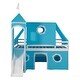 preview thumbnail 8 of 7, Blue Pine Wood Castle-Inspired Bunk Bed with Slide and Ladder