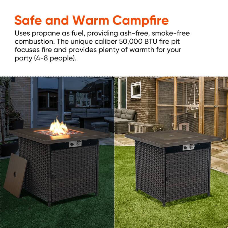 Gymojoy 30 inch Fire Pit Table with PE Swivel Chairs