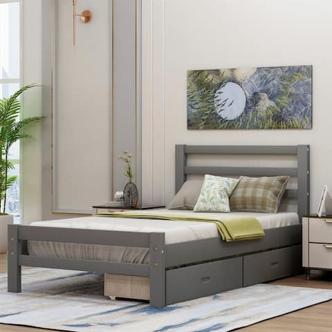 Harper & Bright Designs Wood Bed Frame with Storage Drawers and Headboard