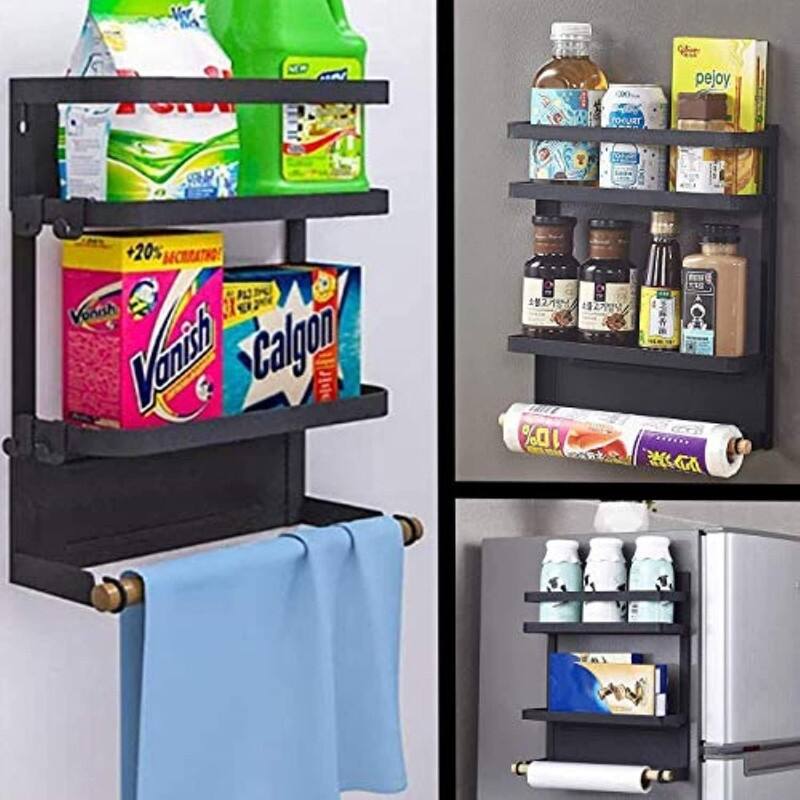 Magnetic Spice Rack for Refrigerator Magnetic Paper Towel Holder - 3.9"D x 12.4"W x 13.2"H
