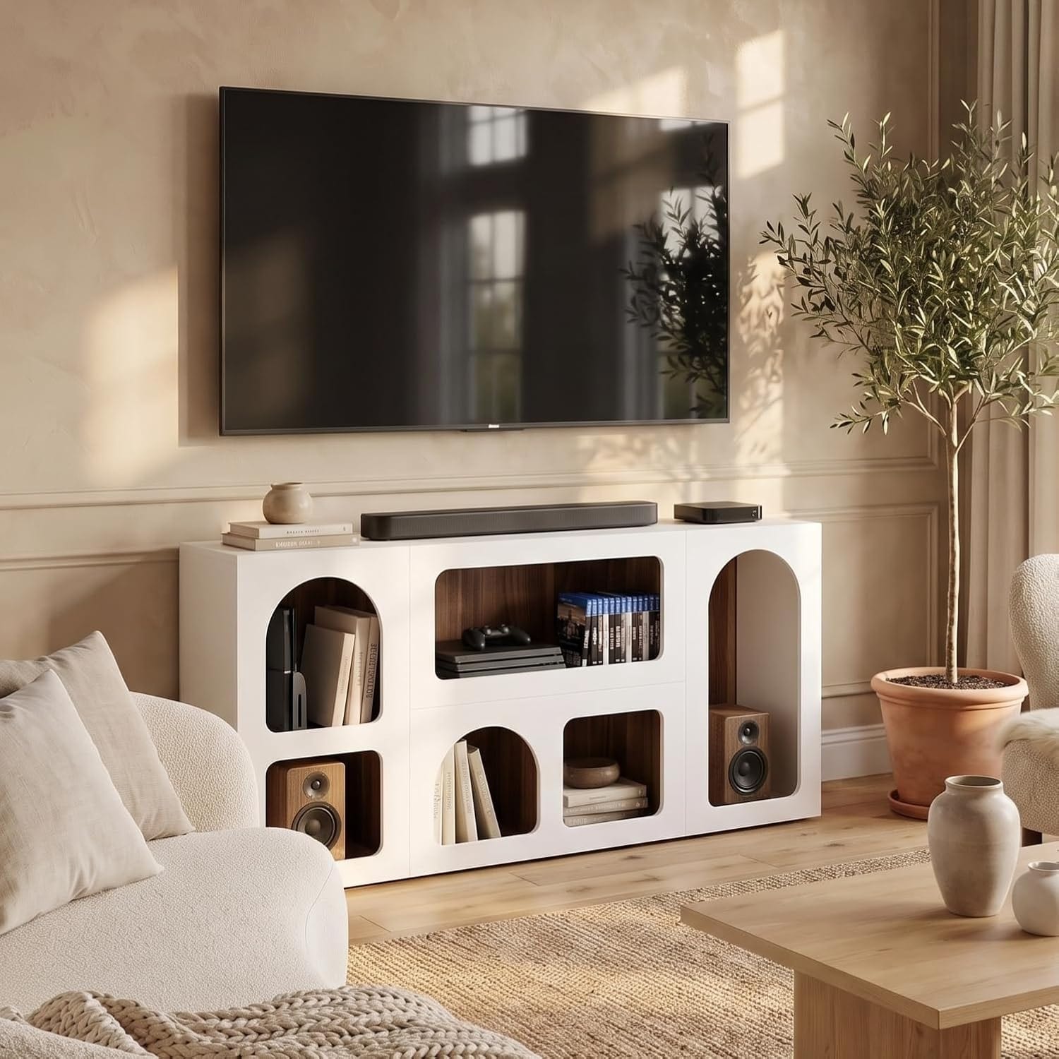 59’’ Tall TV Stand Entertainment Center for 50, 55, 65 Inch TV, Modern TV Media Console with Open Storage