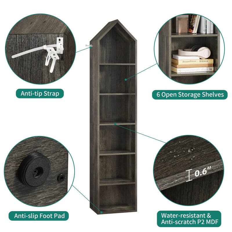 Moasis 6 Tier Tall Narrow Bookshelf and Bookcase Cube Storage Organizer