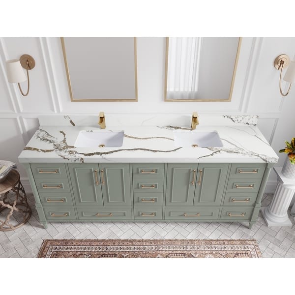 Aberdeen 84 in. W x 22 in. D x 35 in. H Double Bath Vanity in Gray with White Carrara Marble Top with White Sinks