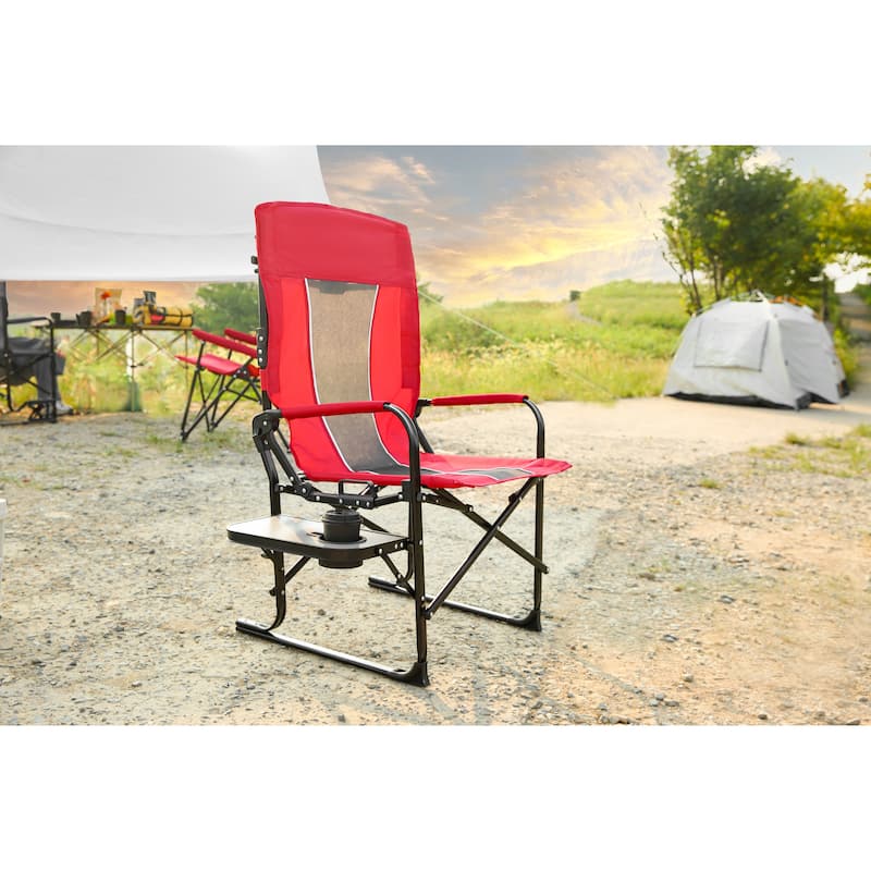 Camping Directors Chair, Heavy Duty,Oversized Portable Folding Chair With Side Table,Pocket For Beach - Red