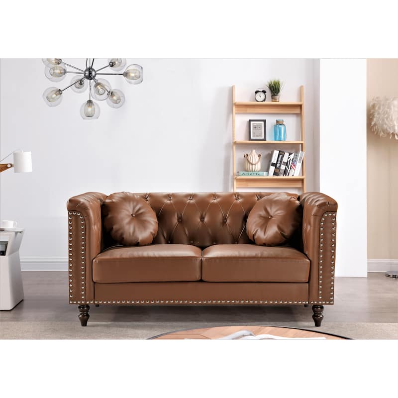Atkinson Classic Kittleson Nailhead Chesterfield Faux leather Loveseat - Brown