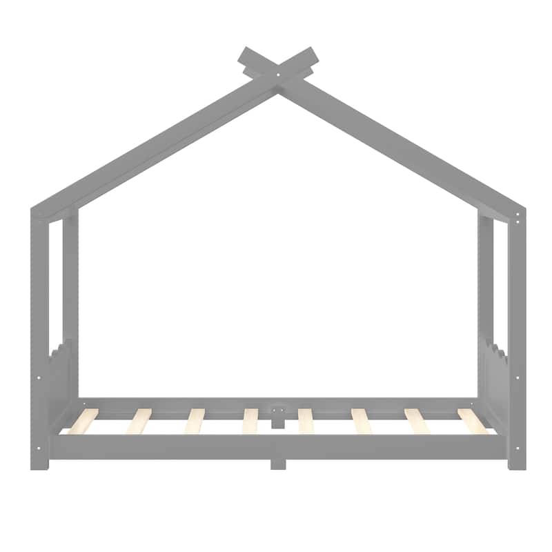 Roomfitters House Floor Bed with Support Slats, Solid Wood Open Frame Design