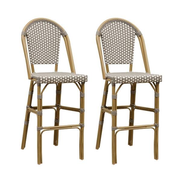 PURPLE LEAF Bar Stools Set of 2 Patio Bar Stools with Back Rattan Bed