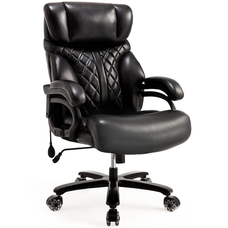 Big and Tall Office Chair for Heavy People, Extra Wide Seat and Adjustable Lumbar, Heavy Duty Executive Chair with High Back - Black