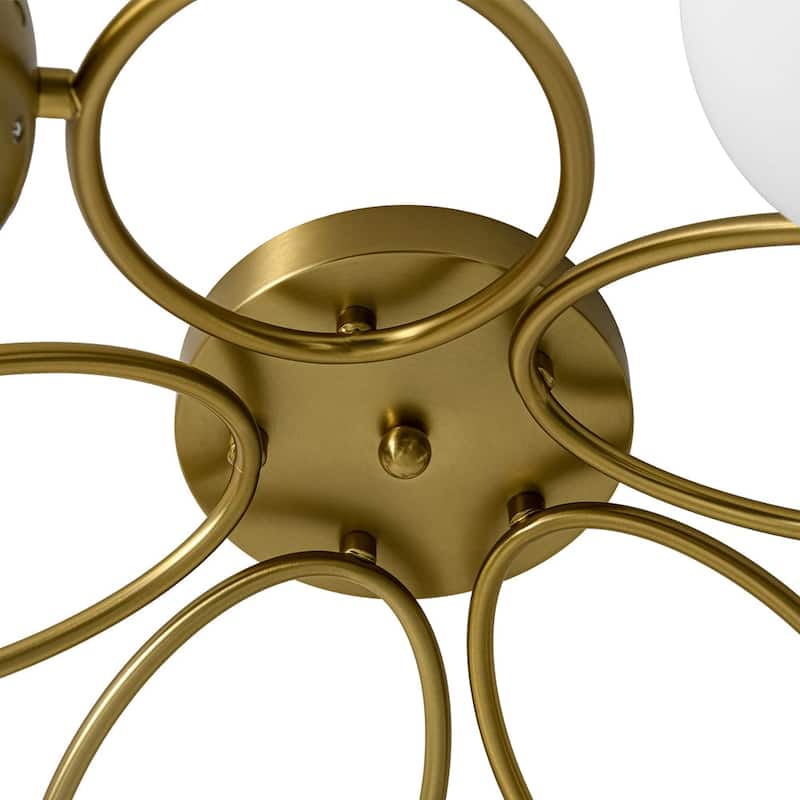 Modern 5-Light Opal Glass Ring Metal Semi Flush Mount Ceiling Light
