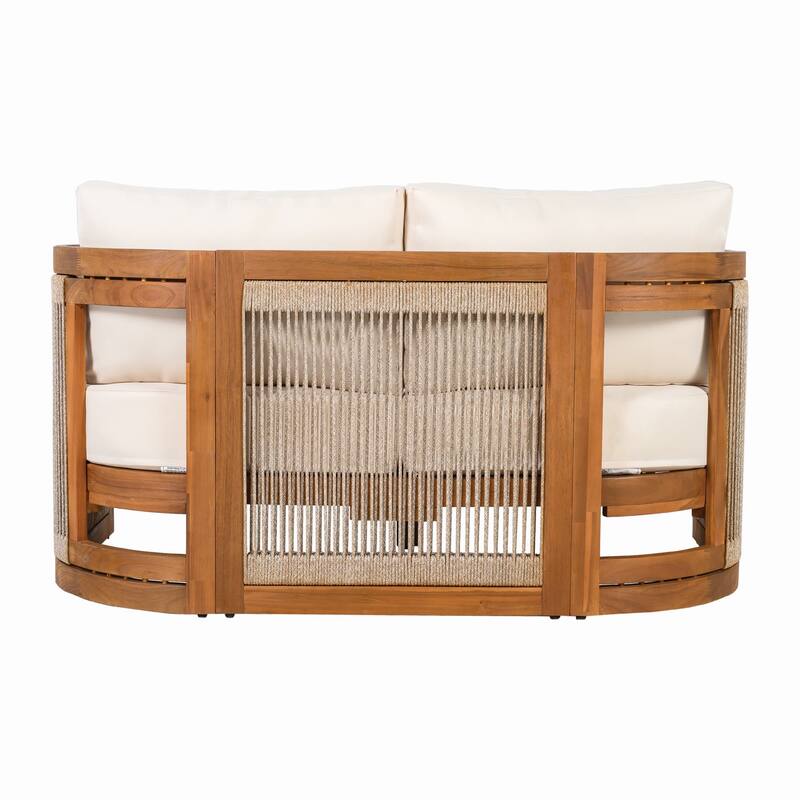 4-Piece Outdoor Wood Conversation Sofa Set with Coffee Table, Cushions