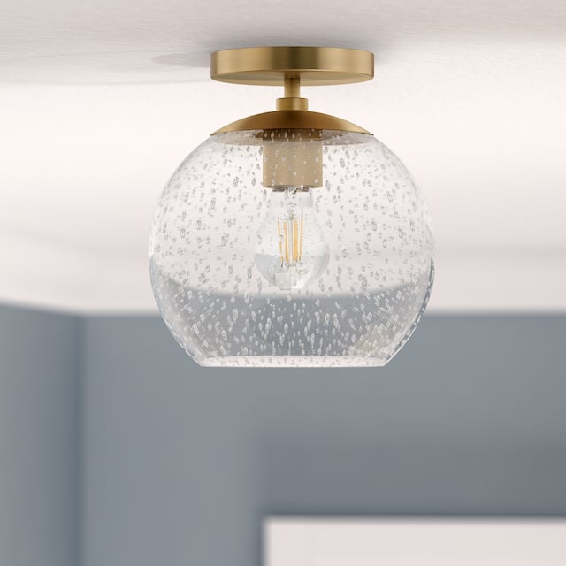 Bartlett Semi Flush Mount Ceiling Light - Brass with Seeded Glass