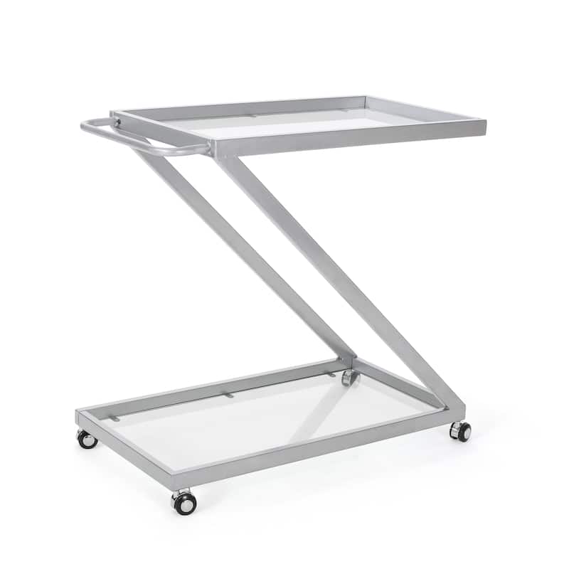 Chic Bar Cart with Tempered Glass, Locking Casters, Iron Frame, 36.5" L x 18.75" W, Minimalist Design