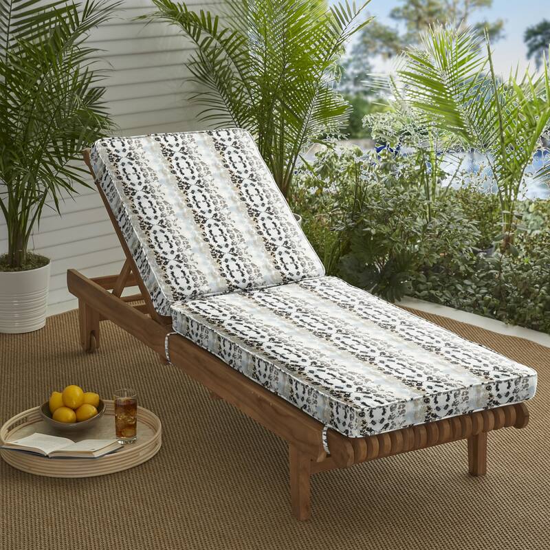 Sorra Home Ombre Animal Indoor/Outdoor Corded Chaise Lounge Cushion - 73 in x 24 in x 3 in - Mali Mineral Blue