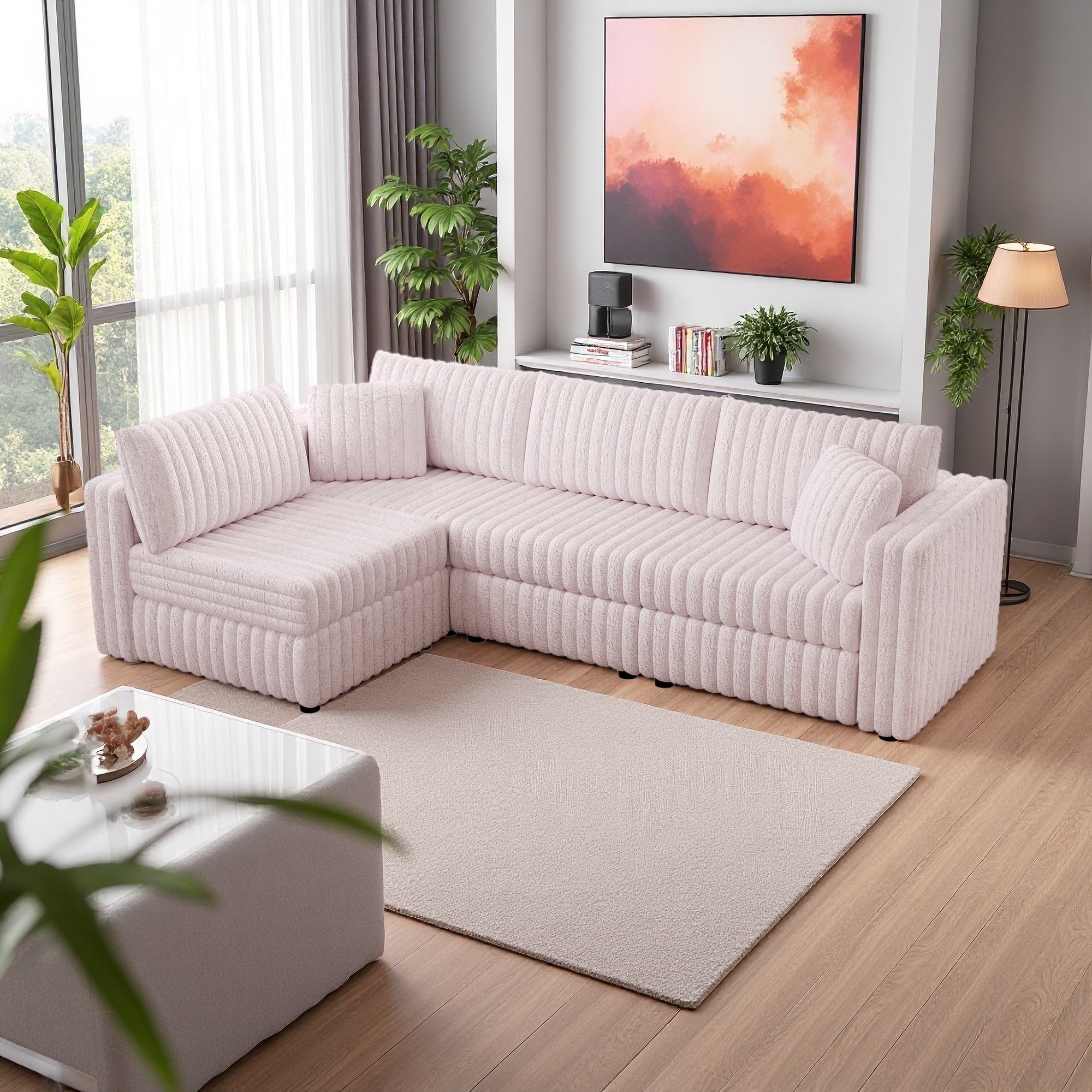 106.3" Microfiber L-Shaped Modular 4-Seater Sectional Sofa with Storage & 2 Pillows