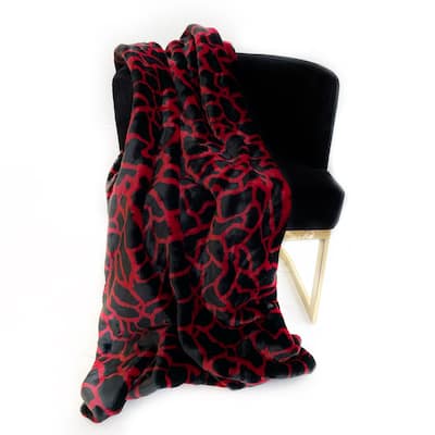 Plutus Red Black Plush Faux Fur Luxury Throw Blanket
