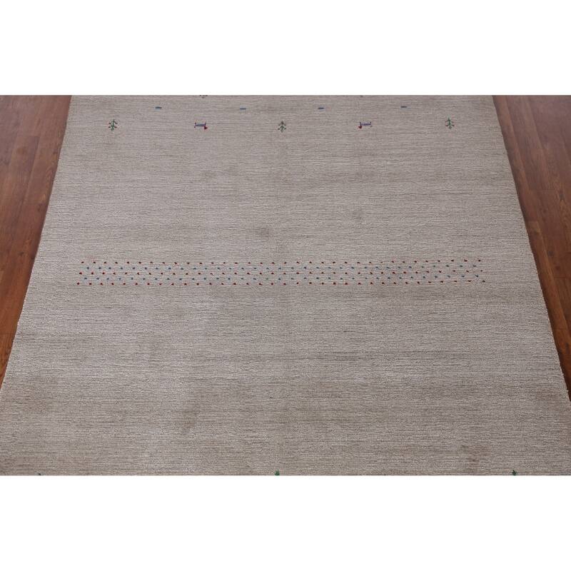 Modern Tribal Gabbeh Indian Area Rug Handmade Grey Wool Carpet - 5'3" x 7'7"