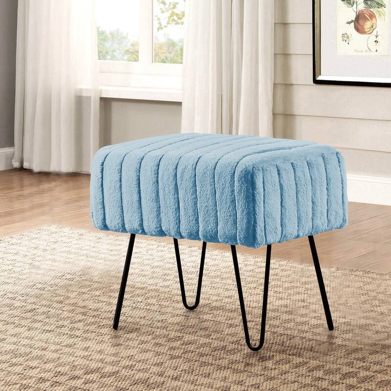 Serenta SuperMink Fauxfur Ottoman Bench - 19" x 13" x 17" - Forget Me Not