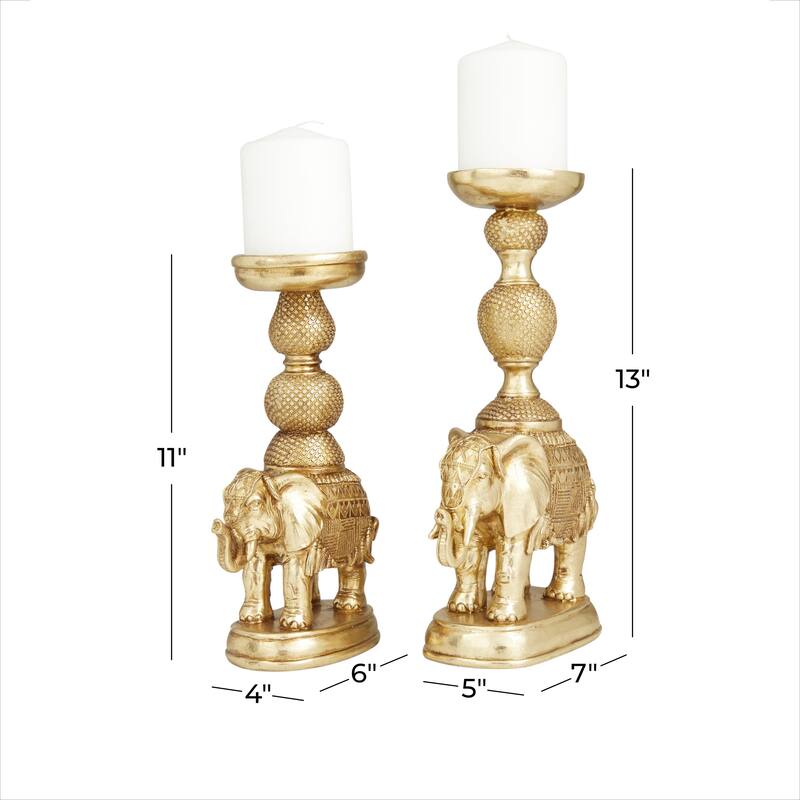 Polystone Elephant Candle Holder with White Wash Finish - Set of 2 - Roche River Decor