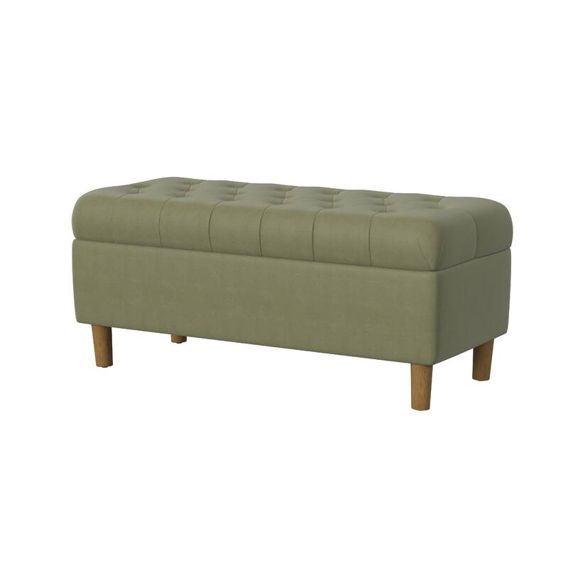 Sol Storage Bench Ottoman, Light Sage Green Velvet, Brown, 40 Inch
