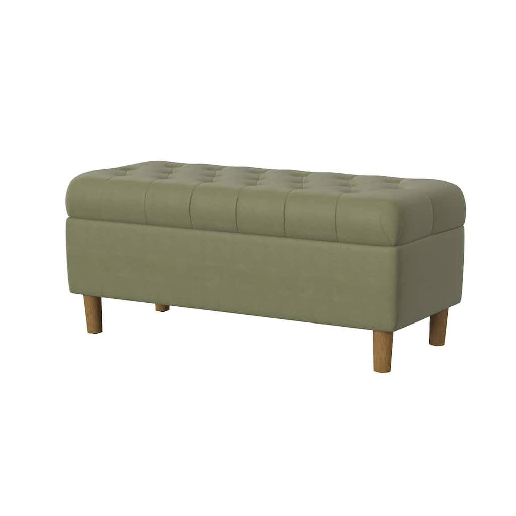 Sol Storage Bench Ottoman, Light Sage Green Velvet, Brown, 40 Inch